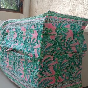 Lilly Pulitzer Pink and Green Tropical Print Palazzo Pants